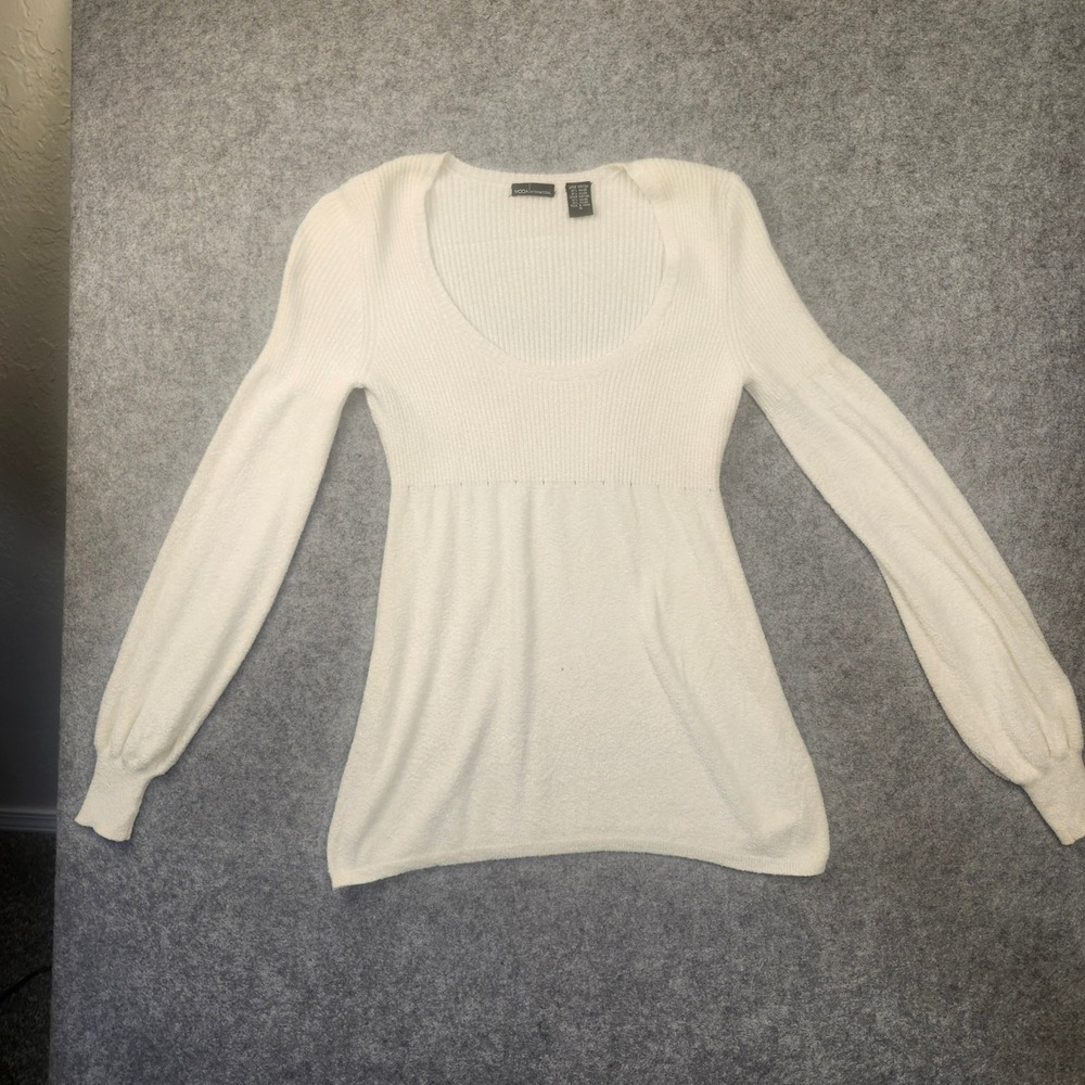 Moda International Cream Ribbed Empire Waist Bishop Sleeve Sweater Small